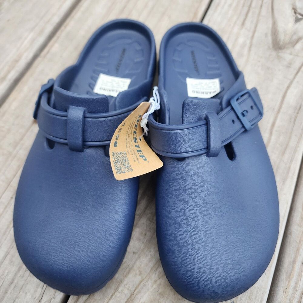 NWT Weestep Navy Blue Womens Size 5/6 Slip-On Clogs with Adjustable Strap Slides